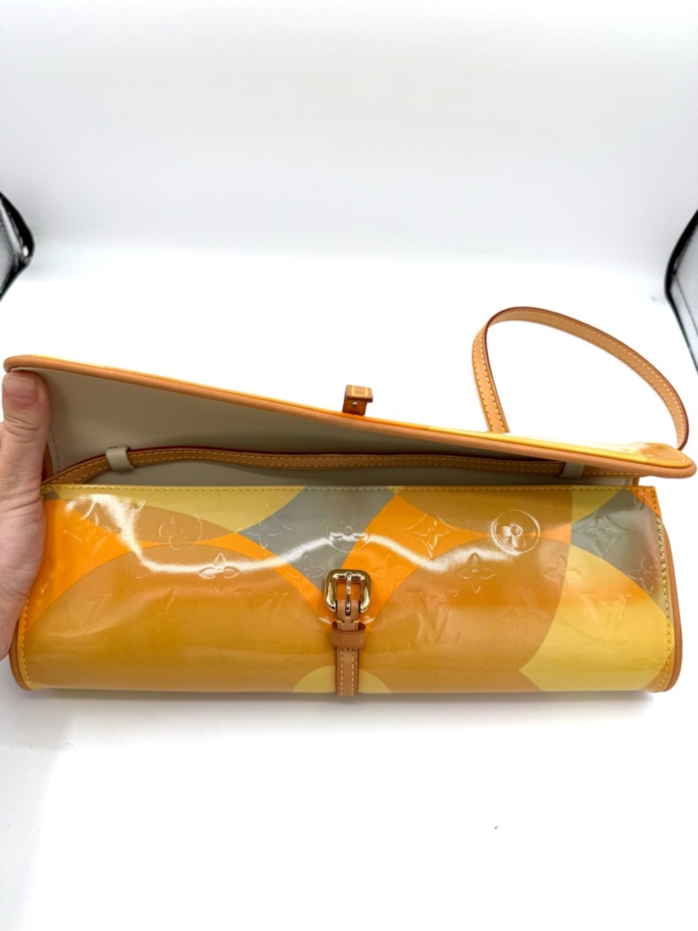 Louis Vuitton Yellow Patent Vernis Fleurs Monogram Clutch Shoulder Bag - Picture 11 of 15